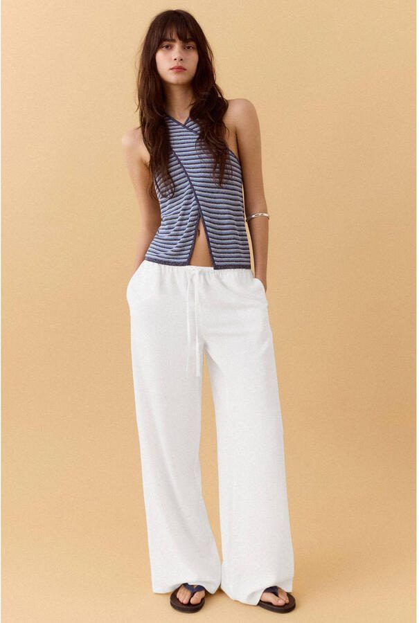MANGO TEEN wide leg regular waist casual broek wit - Foto 3