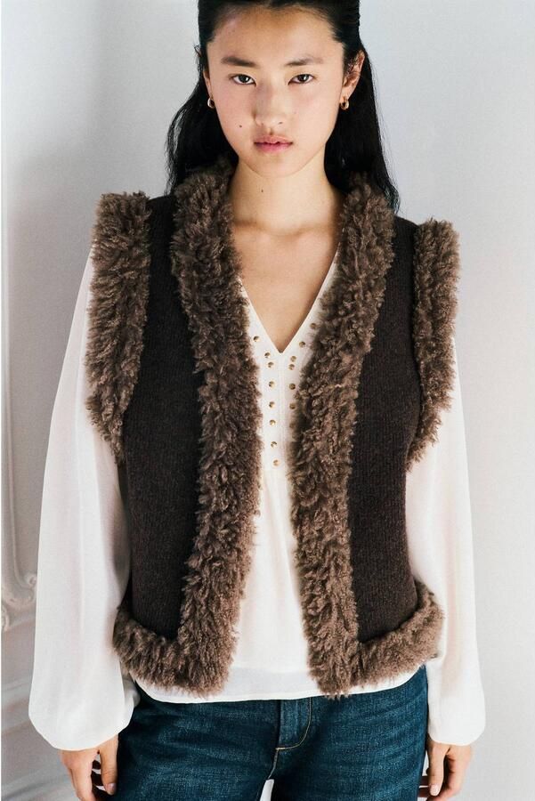 MANGO TEEN wollen gilet bruin