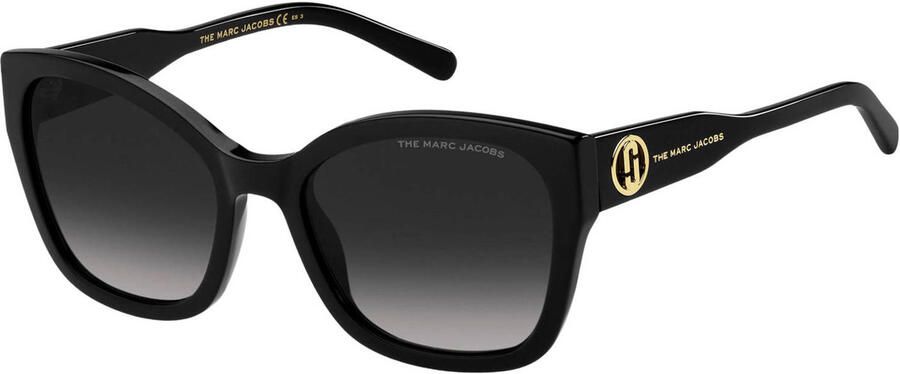 Marc Jacobs Klassieke vierkante zonnebril met gouden metalen detail Black Dames