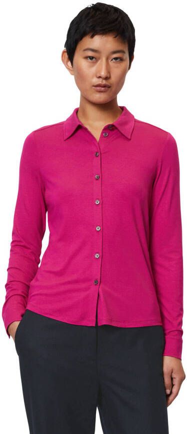 Marc O'Polo Shirt met lange mouwen van een mix van viscose en elastaan met platte kraag