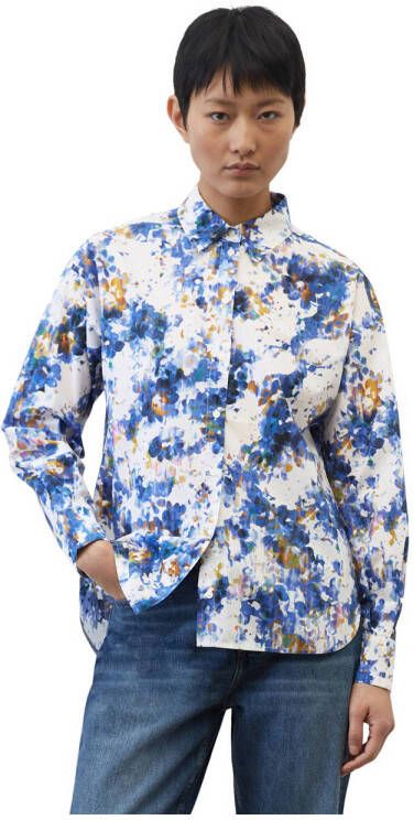 Marc O'Polo blouse met all over print blauw wit geel