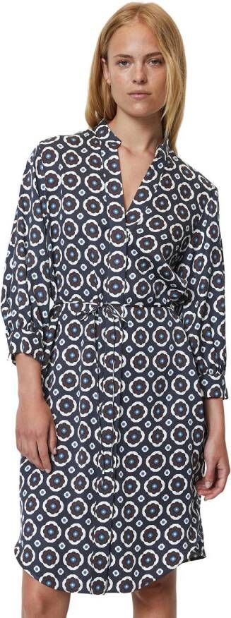 Marc O'Polo blousejurk met all over print donkerblauw wit aubergine