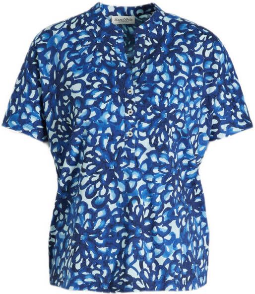 Marc O'Polo blousetop met all over print blauw ecru