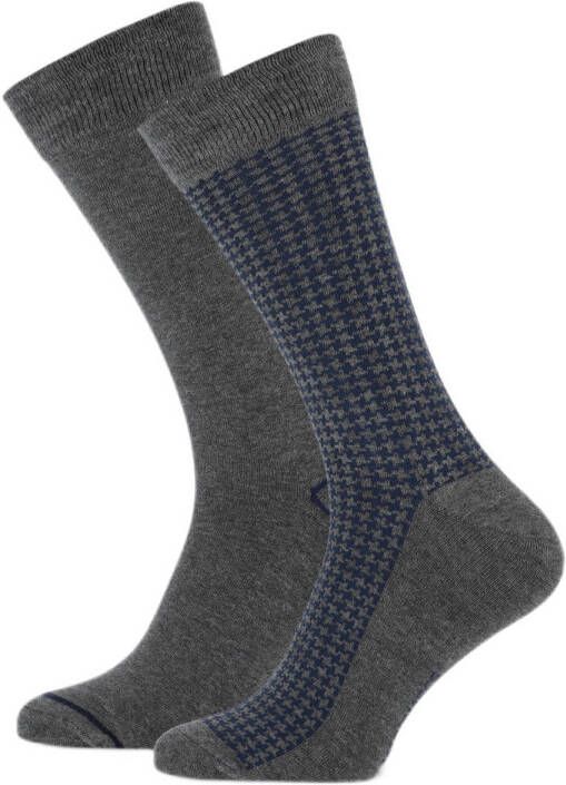 Marcmarcs sokken Anton met pied-de-poule print set van 2 grijs donkerblauw