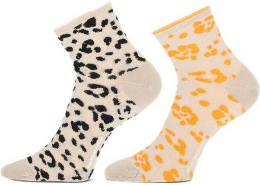 Marcmarcs sokken Bente met panterprint set van 2 zand zwart oranje