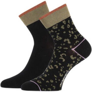 Marcmarcs sokken Eloisa met lurex panterprint set van 2 zwart olijfgroen