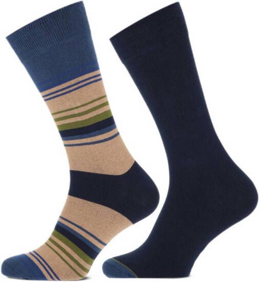Marcmarcs sokken Jozef met strepen set van 2 donkerblauw beige