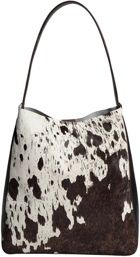 Markberg leren schoudertas met koeienprint Shelby bruin wit