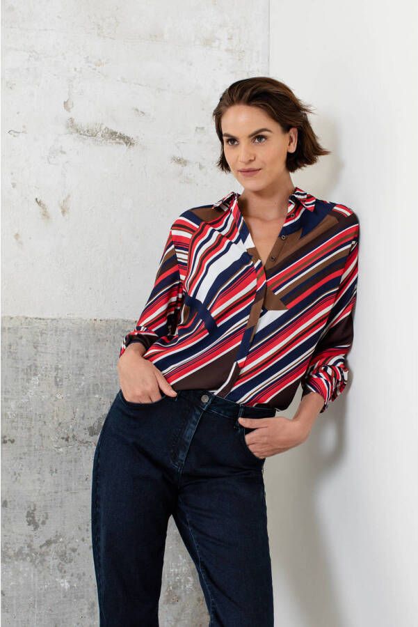 Mart Visser blouse Jade met all over print rood donkerblauw wit