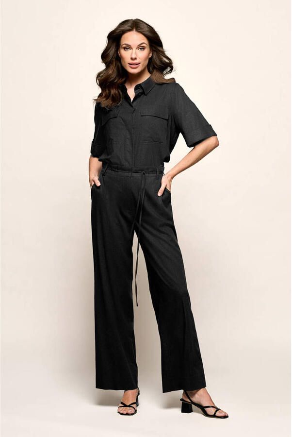 Mart Visser straight regular waist broek met linnen zwart