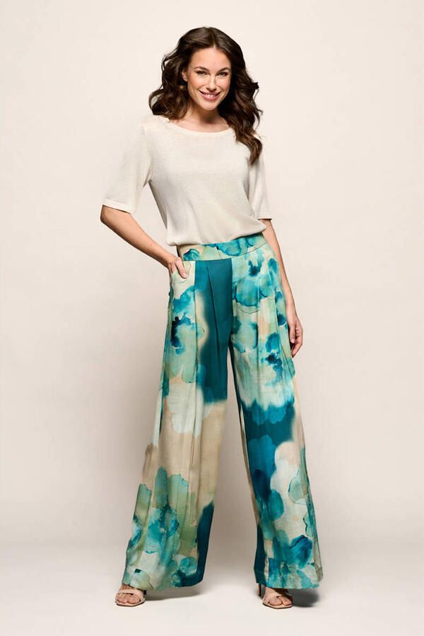 Mart Visser wide leg high waist gebloemde broek blauw