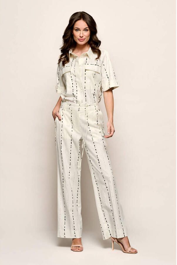 Mart Visser wide leg regular waist gestreepte broek met linnen ecru