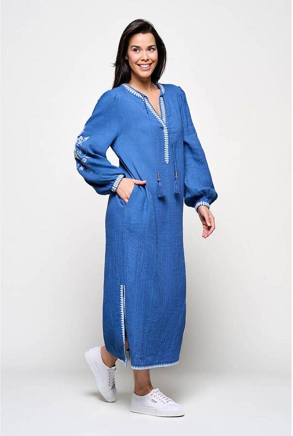 Mart Visser X Caroline Tensen midi zomerjurk met borduursels blauw