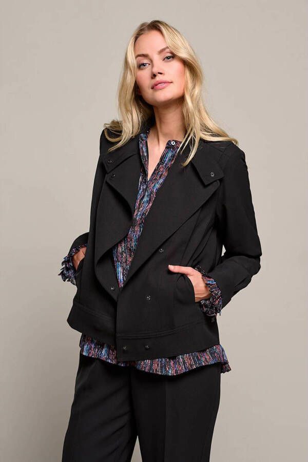 Mart Visser peplum blouse met all over print zwart blauw roze