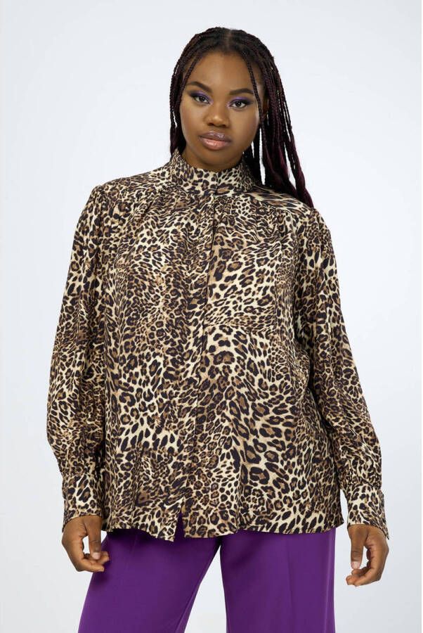 Mat Fashion blouse met panterprint bruin zwart