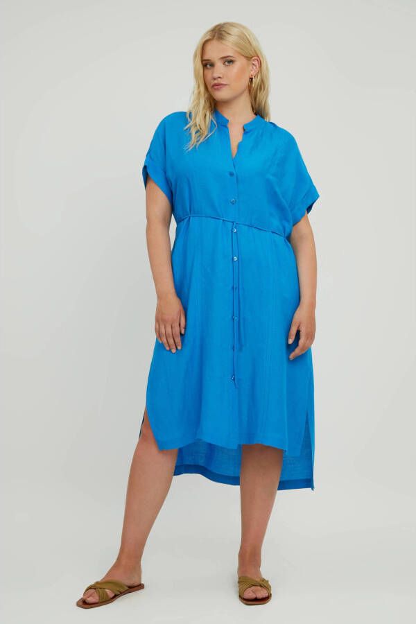Mat Fashion jurk met ceintuur blauw