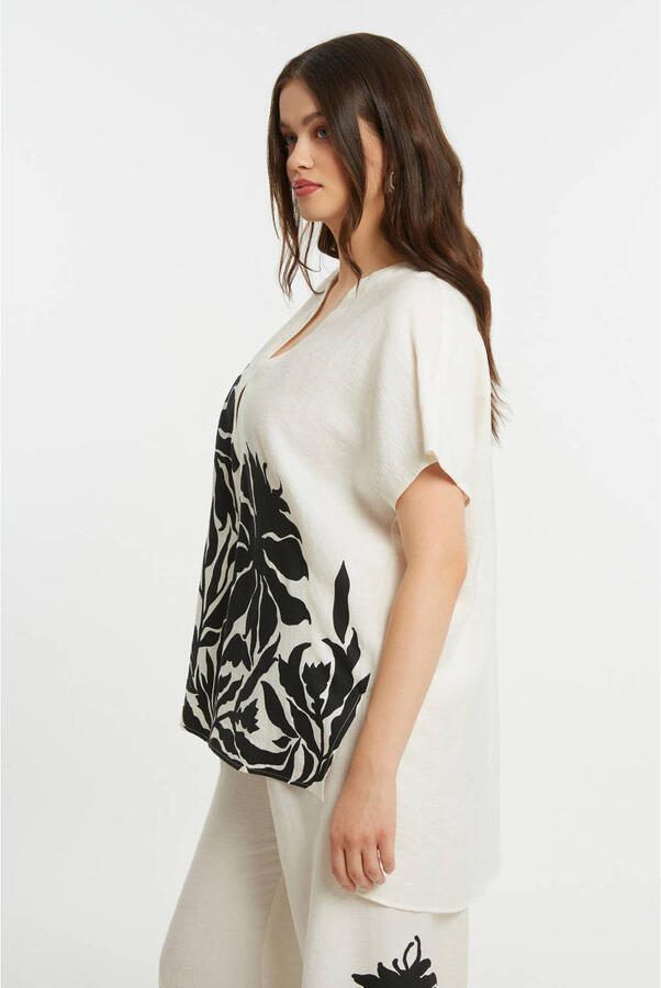 Mat Fashion gebloemde top wit - Foto 2