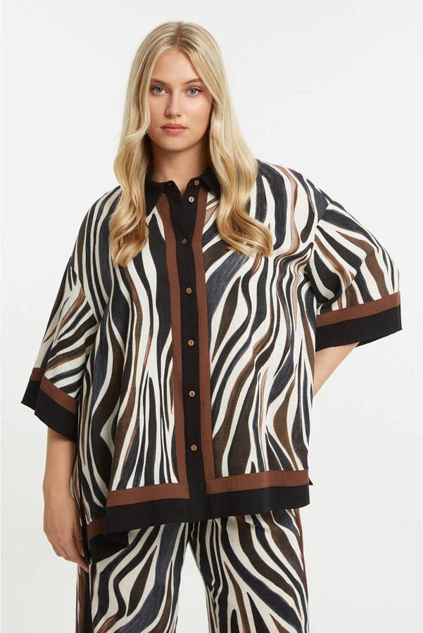 Mat Fashion gestreepte blouse met zebraprint bruin