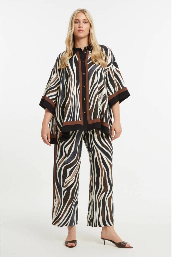 Mat Fashion gestreepte blouse met zebraprint bruin - Foto 2