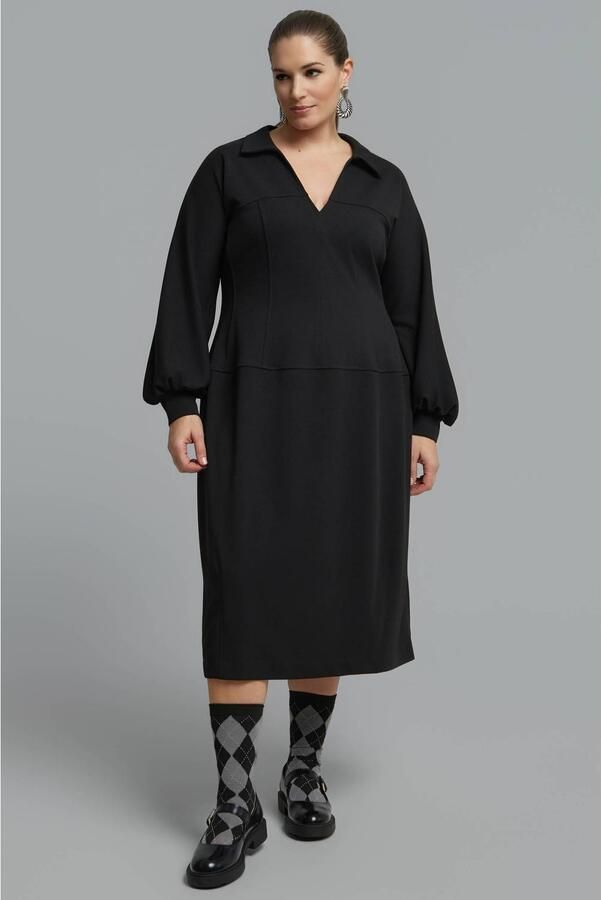 Mat Fashion Plus Size A-lijn midi jurk zwart