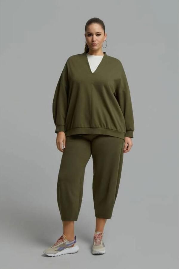 Mat Fashion Plus Size barrel cropped broek donkergroen - Foto 3