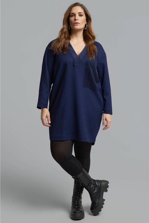 Mat Fashion Plus Size korte sweatjurk donkerblauw - Foto 2