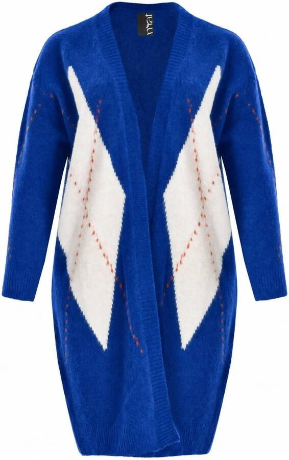 Mat Fashion Plus Size lang gebreid geruit vest met wol blauw