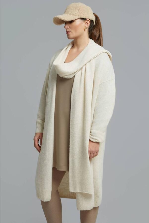 Mat Fashion Plus Size lang gebreid vest met wol ecru