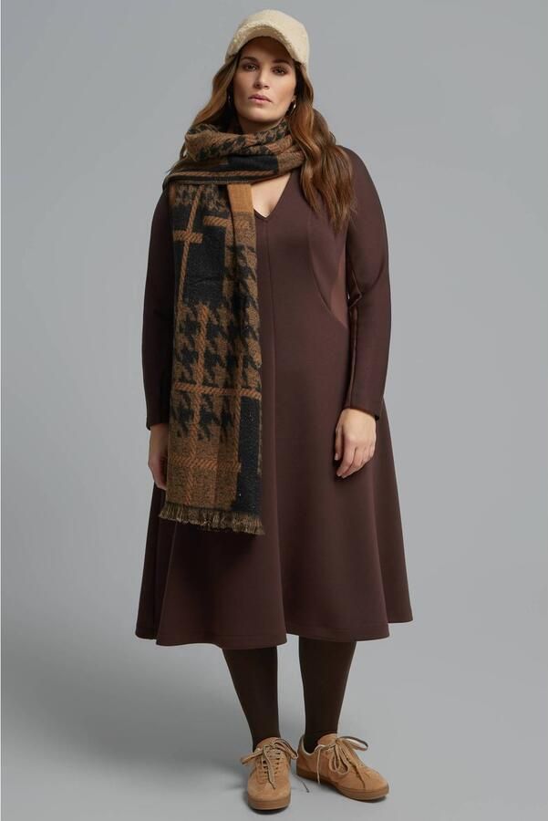 Mat Fashion Plus Size midi A-lijn jurk donkerbruin