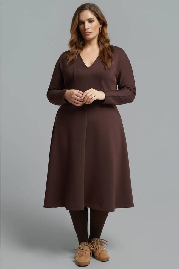 Mat Fashion Plus Size midi A-lijn jurk donkerbruin - Foto 3