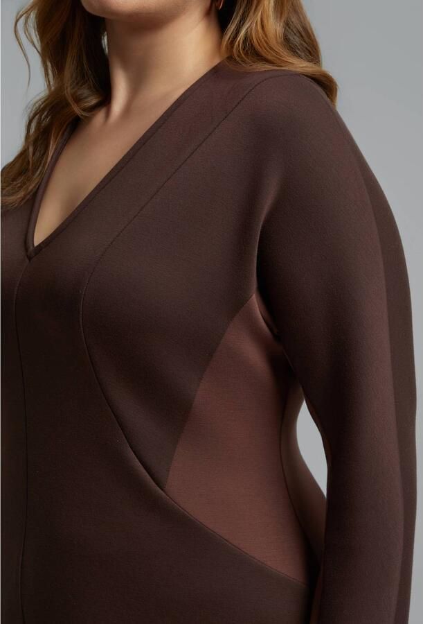Mat Fashion Plus Size midi A-lijn jurk donkerbruin - Foto 2