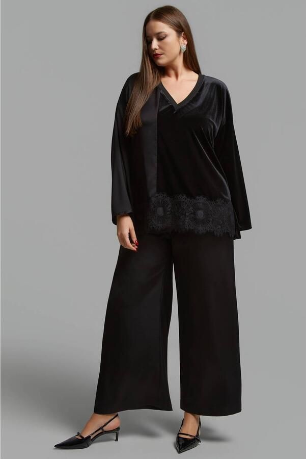 Mat Fashion Plus Size velours blouse zwart - Foto 2