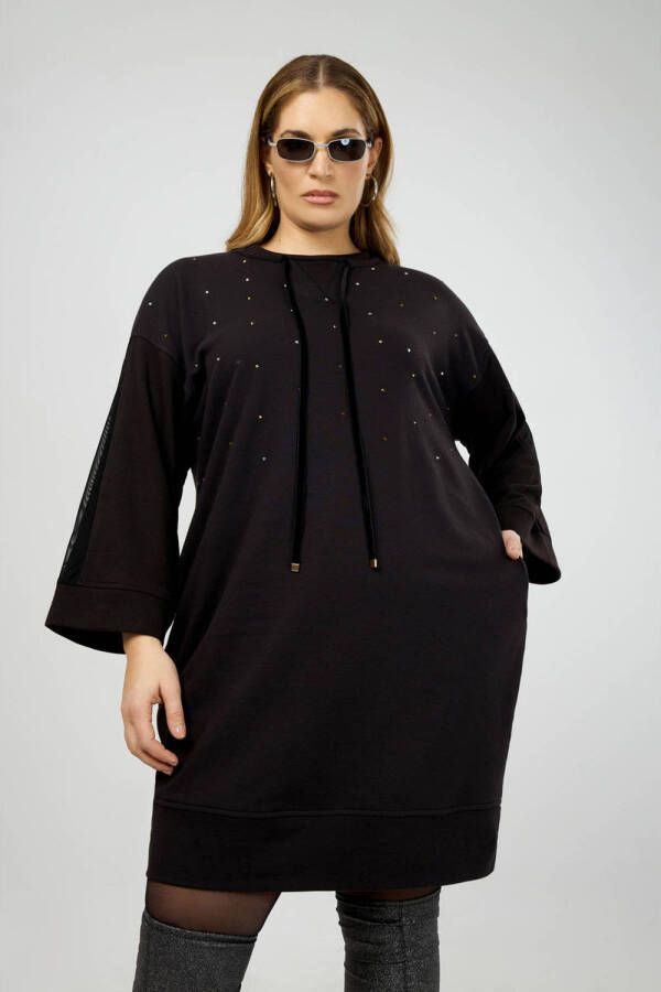 Mat Fashion semi-transparante sweatjurk met strass steentjes zwart