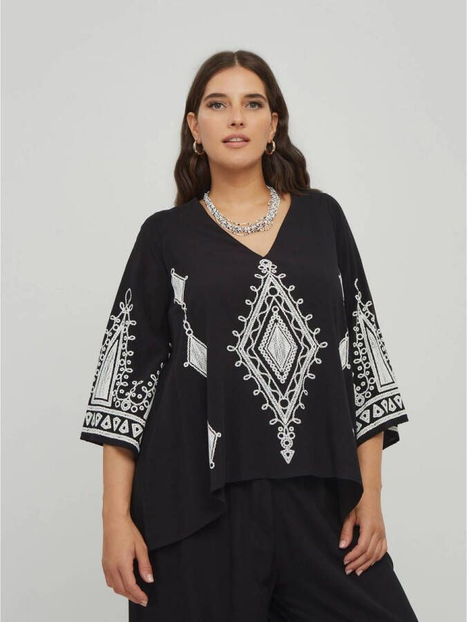 Mat Fashion top met all over print zwart