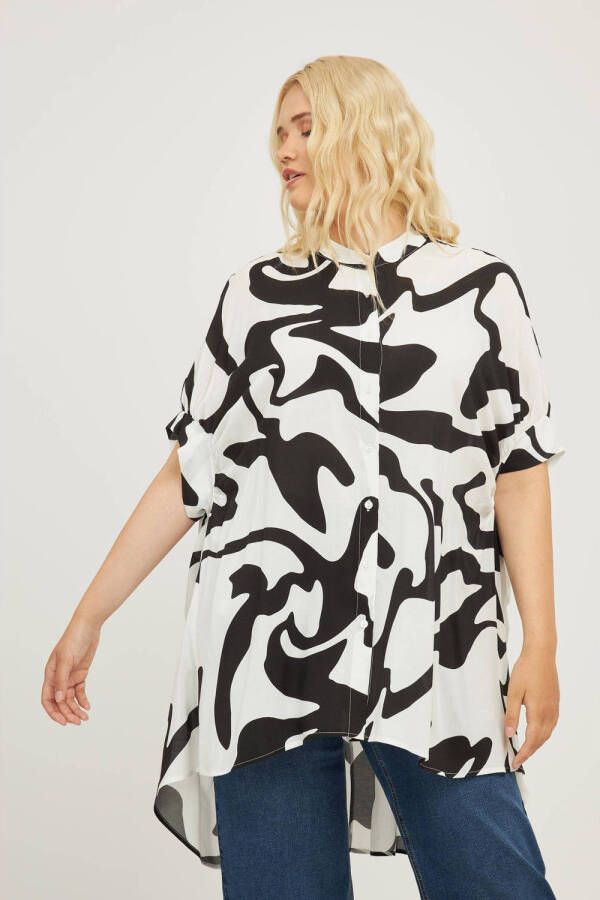 Mat Fashion top met all over print zwart wit