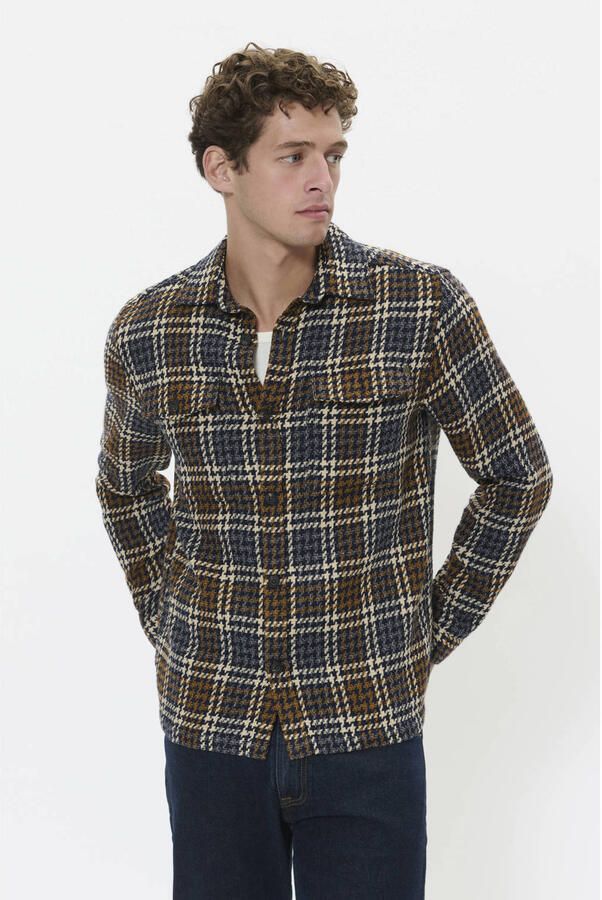 Matinique geruit overshirt met wol bruin