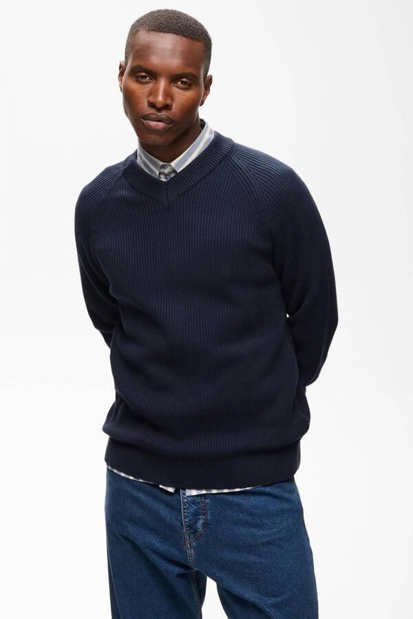Matinique katoenen regular fit gebreide trui dark navy