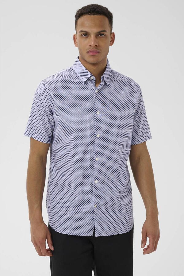 Matinique linnen regular fit overhemd met print donkerblauw