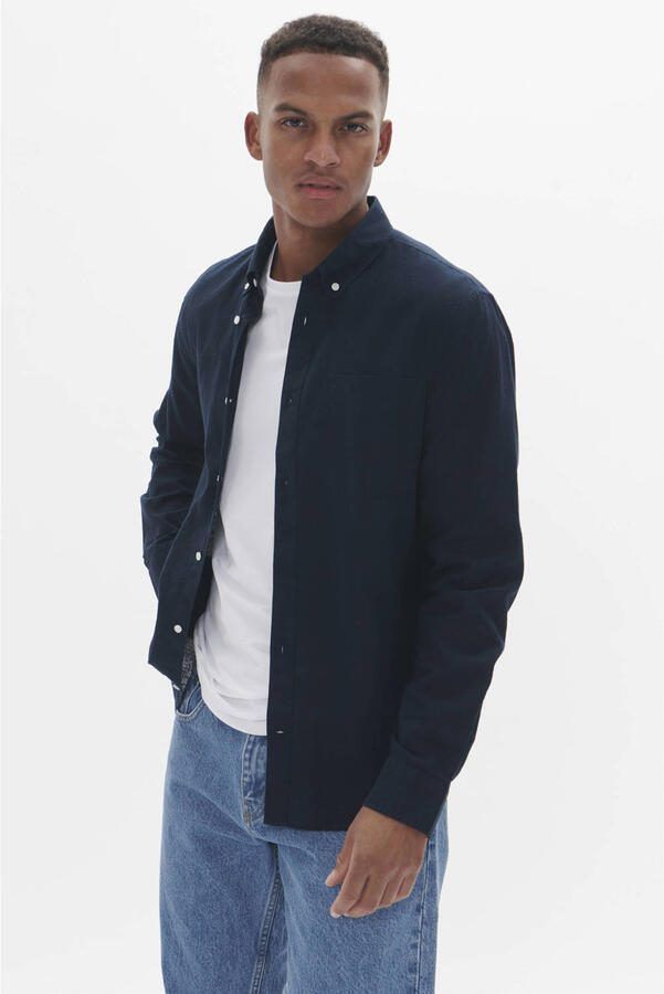 Matinique regular casual overhemd met linnen donkerblauw - Foto 5