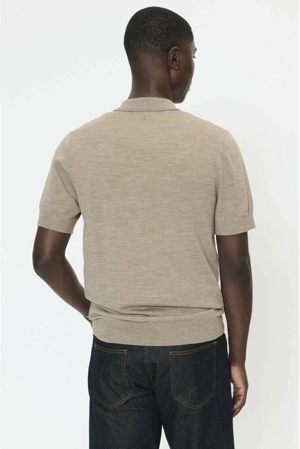Matinique regular polo met wol fijn gebreid lichtbruin - Foto 2