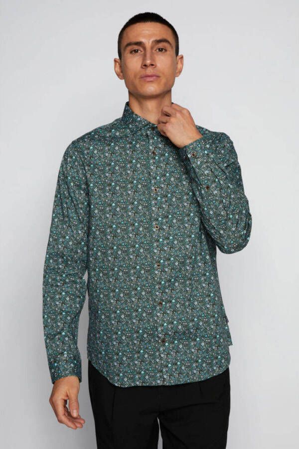 Matinique slim fit overhemd MAtrostol B1 met all over print duck green