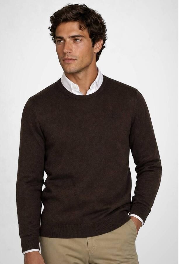 McGregor regular fit gebreide trui met kasjmier- chocolate brown