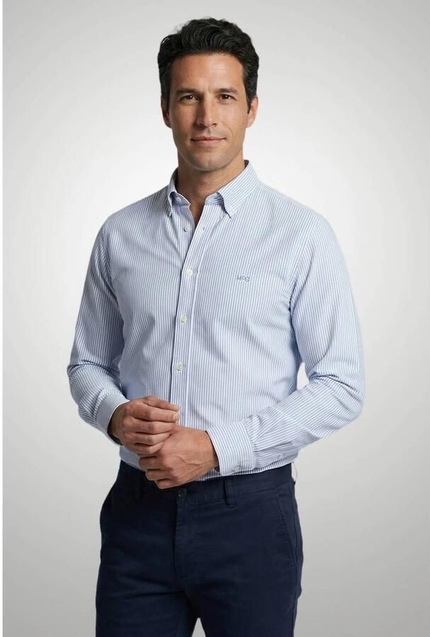 McGregor regular fit gestreept oxford zakelijk overhemd light blue