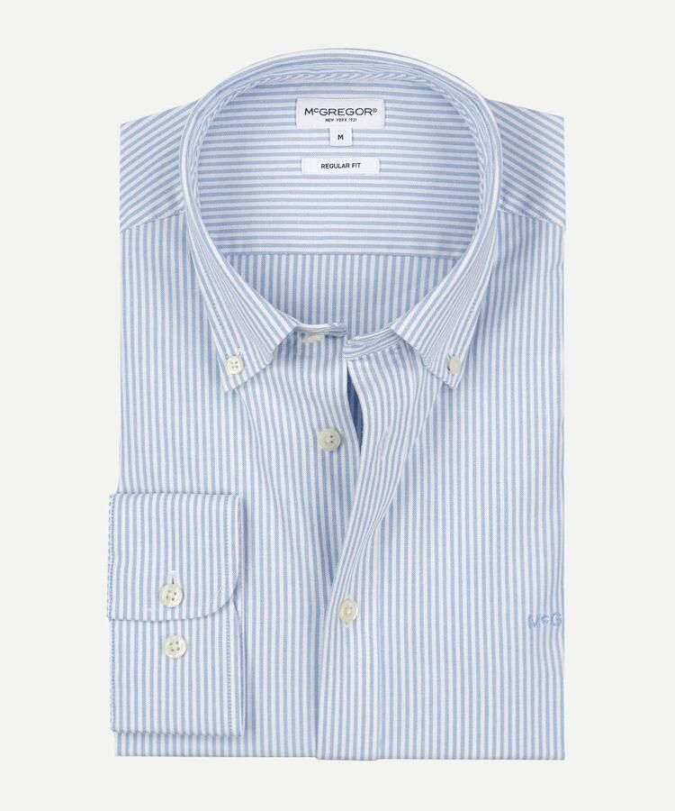 McGregor regular fit gestreept oxford zakelijk overhemd light blue - Foto 3
