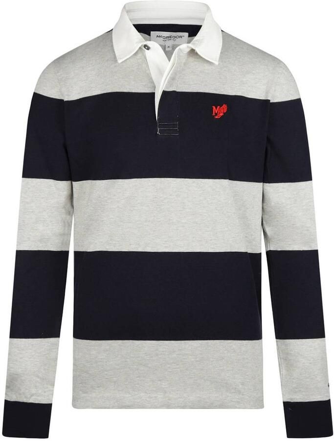 Mcgregor Polo Shirt Lange Mouw Rugbyshirt Streep Navy Grijs