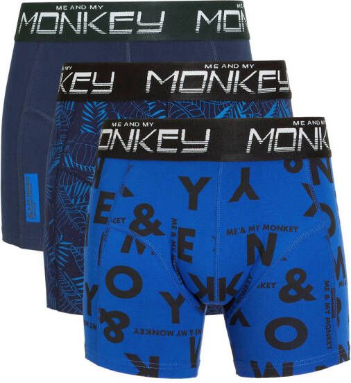 Me & My Monkey boxershort set van 3 blauw Jongens Stretchkatoen Effen 116