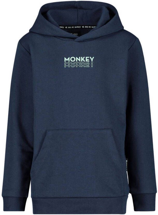 Me & My Monkey hoodie met logo donkerblauw Sweater Logo 116-122
