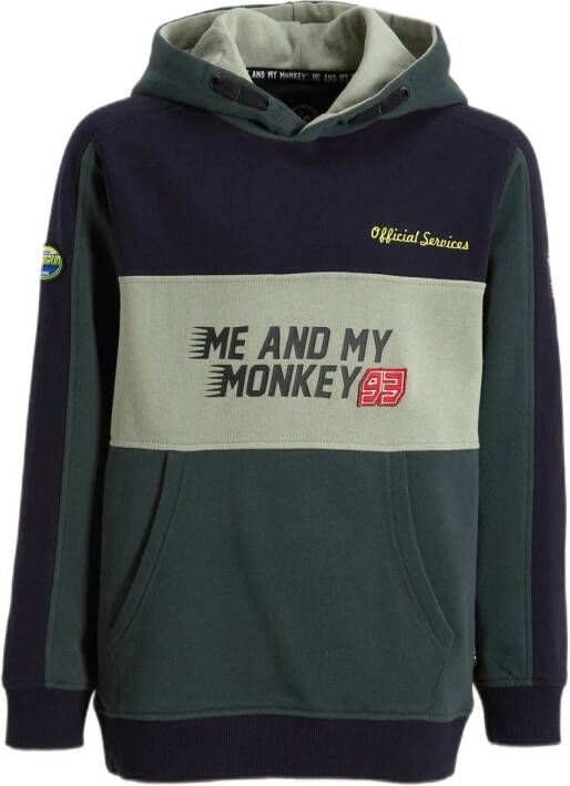 Me & My Monkey hoodie Nelis met tekstopdruk groen zwart Trui Jongens Sweat Capuchon 116