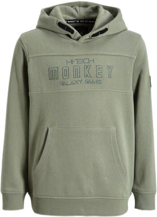 Me & My Monkey hoodie Nilesh met tekstopdruk khaki Trui Groen Jongens Sweat Capuchon 116