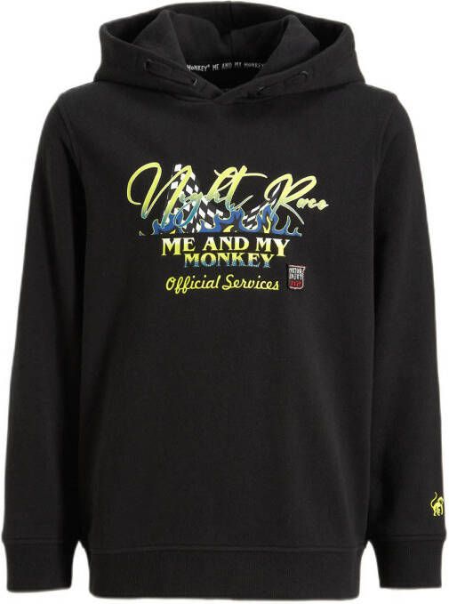 Me & My Monkey hoodie Nilesh met tekstopdruk zwart Trui Jongens Sweat Capuchon 128
